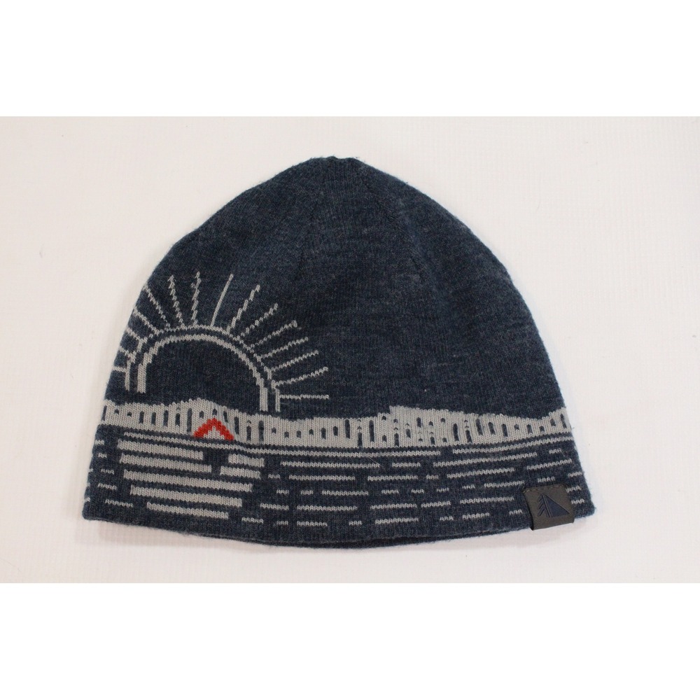LL Bean Beanie Hat Navy Blue Scenic Sun Landscape Knit OSFA 502586
